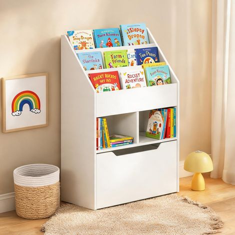Meuble de rangement enfant avec étagères et tiroir blanc (1/5)