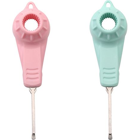 Set mit 2 aufschraubbaren 3-in-1-Flaschenöffnern für Wasserflaschen, Joghurtflaschen, Küchenhelfer, grün und pink (1/5)