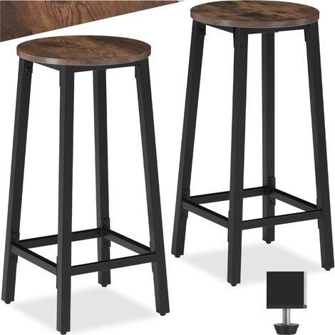 Lot de 2 tabourets bar en bois et acier hauteur 66 cm foncé (1/5)