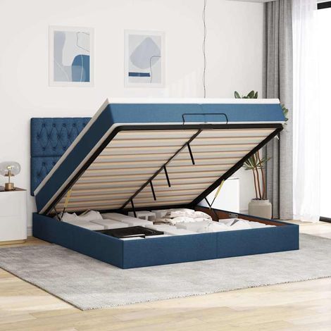 Ottoman-Bett mit Matratzen Blau 200x200 cm Stoff (1/5)