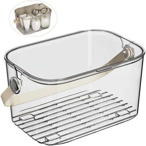 Pair Étagère de douche portable, panier de rangement de salle de bain avec couvercle transparent et trou de drainage, panier de douche de grande capacité avec poignées pour placer les accessoires de d (1/5)