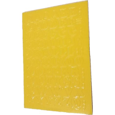 Letras autoadhesivas de lámina de 1 cm, color amarillo.