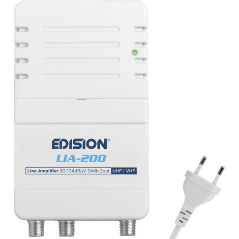 Amplificateur Antenne TV TNT intérieur d'appartement UHF/VHF, 12-24db Réglable, 104dBmV, pour Numérique Terrestre DVB-T/T2, avec Filtre 5G LTE, 1 entrée, 2 Sorties (1/5)