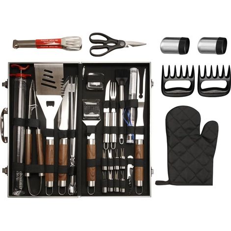 Accessori per barbecue, set da 38 pezzi, acciaio inossidabile resistente, utensili per barbecue, custodia in alluminio, grembiule, regali ideali per gli uomini