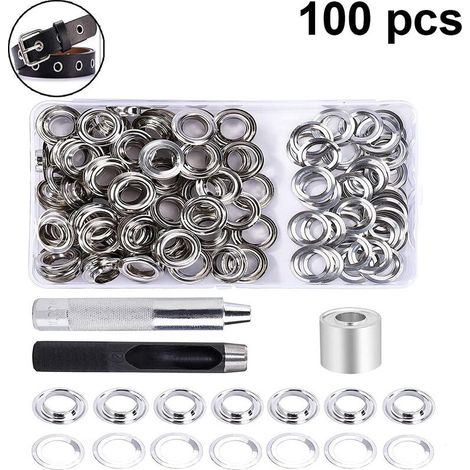EASYCOMFORT Kit d'outils pour œillets 12 mm avec 100 œillets et rondelles, pince à œillets manuelle pour cuir, bâche, rideau et couverture de piscine, boîte de rangement incluse (1/5)