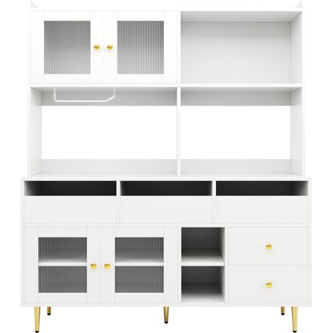 Credenza moderna con ante in vetro rigato, portabicchieri e portabottiglie 145x39x171 cm (1/5)