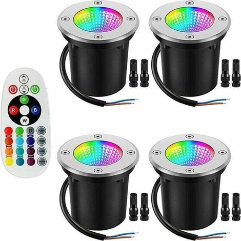 Lot de 4 Spots LED encastrables RGB étanches IP67 6W 12-24V avec borniers pour extérieur (1/5)
