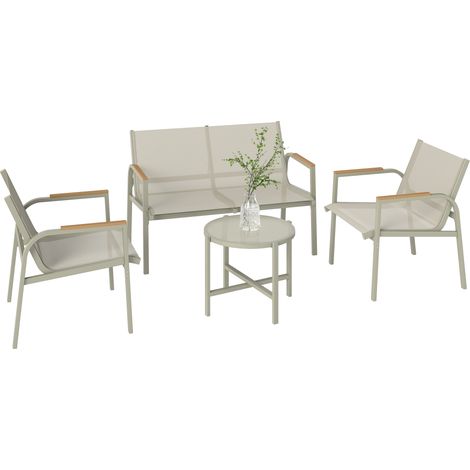 4-teiliges Garten-/Terrassen-Set mit 2-Sitzer-Sofa, 2 Sesseln und Couchtisch aus gehärtetem Glas, grün