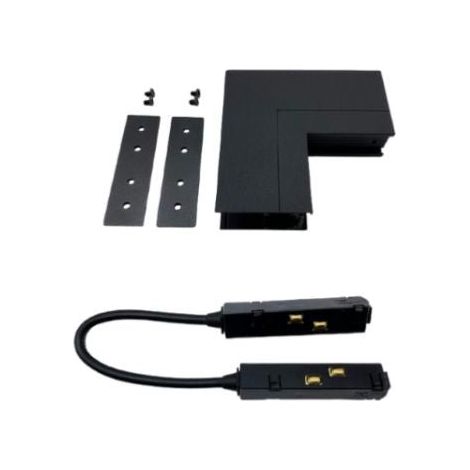 Connecteur Angle Sortant pour Rail Magnétique en Saillie Noir + Connecteur Souple - SILAMP (1/2)