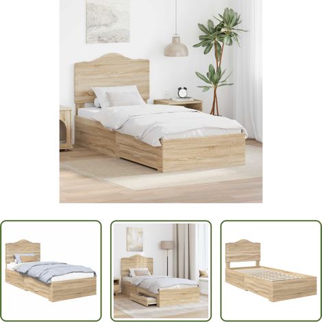 vidaXL Rangement intégré - Cadre de lit Chêne Sonoma 70 x 190 cm Bois d'ingénierie (1/5)