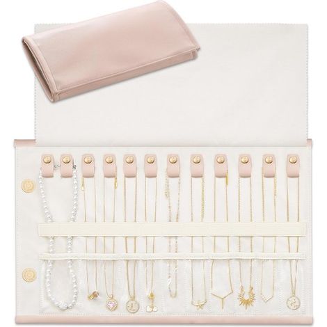 Boîte à bijoux de voyage 12 fentes – Organiseur compact avec doublure douce – Étui pour colliers bagues et boucles d’oreilles – Protège contre les rayures et les nœuds – Rose (1/5)
