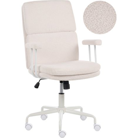 Fauteuil de Bureau Pivotant en Bouclé Inclinaison Verrouillable Hauteur Réglable Blanc Cassé Vero (1/5)