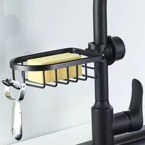 Porte-Savon pour Barre de Douche avec Crochet - Étagère sans Perçage, Panier, Organisateur pour Éponge et Accessoires - Pour Tige