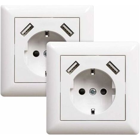 2 prises avec port USB (max. Prise murale encastrée avec prise USB Blanc Système 55 Blanc brillant,de dyk. (1/4)