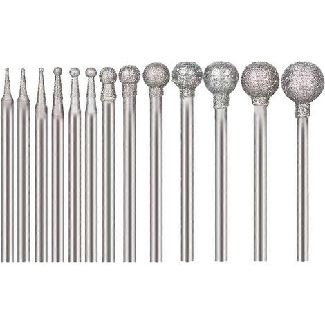 Ensemble de 13 fraises diamantées sphériques montées diamant pour le meulage et la sculpture sur pierre, avec mandrin de 3/32 pouce. (1/5)