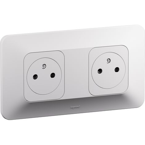 Double prise de courant avec terre surface horizontale Neptune 16 A - Blanc