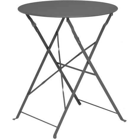 Table jardin ronde pliable métal gris bistrot 60x60x70cm (1/3)