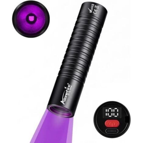 SV125 Lampe Torche UV 365nm 5W Petit USB C Rechargeable Affichage Numérique Lampe Ultraviolet Lumiere Noire Détecteur D'urine pour Resine, Scorpion, Minéraux, Ambre avec Batterie Intégrée