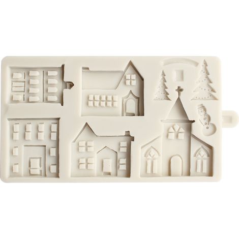 Moule à gâteau en Silicone joyeux noël, arbre de noël, maison, Fondant, pâtisserie, cuisson, outil de décoration YMYNY (1/5)
