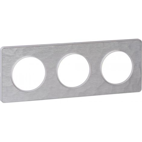 Plaque de finition triple Odace Touch clipsable - Aluminium martelé liseré blanc (1/2)