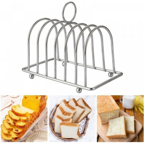 Bread Rack Non-deformable Loop Carry Handle Non-stick Ball Feet Rust-free Stainless Steel 6 Slots Toast Bread Holder Bakery (1/4)
