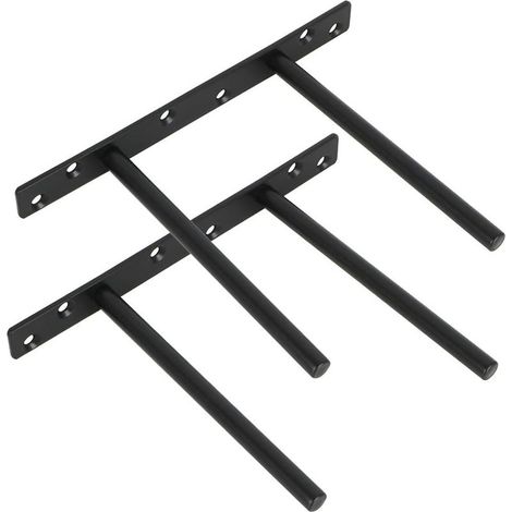 Serbia – Lot de 2 supports étagère flottante invisible – Acier inoxydable noir – Fixation murale discrète – Dimensions 200x150mm – 12 chevilles et vis incluses (1/4)
