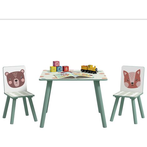 Tisch und 2 Stühle für Kinder von 3–8 Jahren, 3-teiliges Set, Tiermotiv, für Kinderzimmer oder Spielzimmer, grün