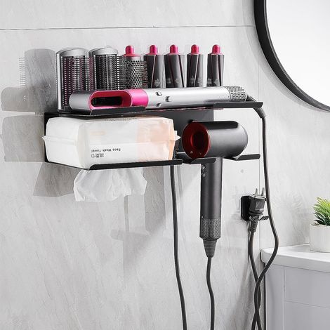 Soporte de pared metálico 2 en 1 duradero para Dyson Airwrap, no requiere perforación, diseño elegante y funcional.