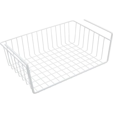 Corbeille à suspendre sous étagère - Panier de rangement placard cuisine - 30 x 24 x 10 cm - Blanc (1/4)