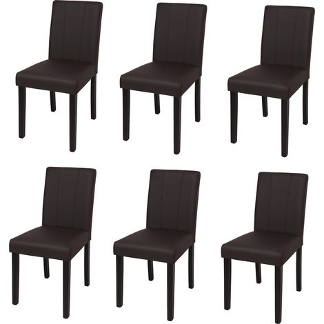 Set di 6 sedie da pranzo HHG-716d, sedia da cucina imbottita con schienale, ecopelle, marrone