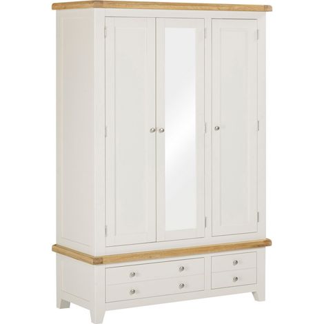 Windsor 3 Door 2 Drawer Wardrobe - L56 x W190 x H130.5 cm - Ivory/Oak