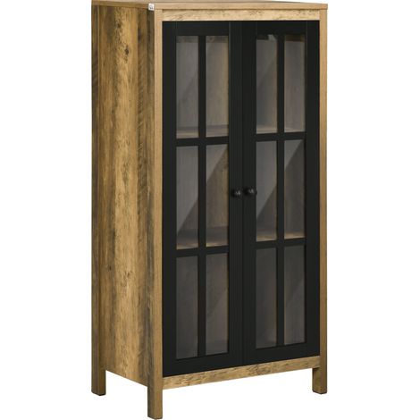 Buffet moderne 2 portes vitrees et bois 60x35x120 cm (1/5)