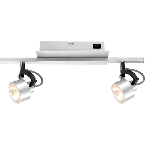 Plafoniera orientabile a soffitto, faretto LED a 2 luci, lampada da soggiorno, colore argento, alluminio nero, 2 LED 5W 330Lm bianco caldo, LxP 40,4x9 cm