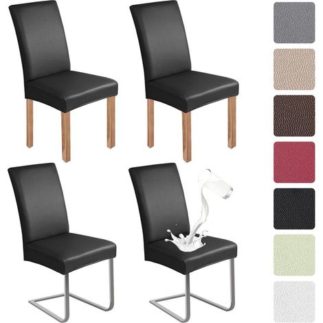 Stuhlhussen 4er Set PU Leder wasserdicht elastisch für Schwingstühle Schwarz (1/5)