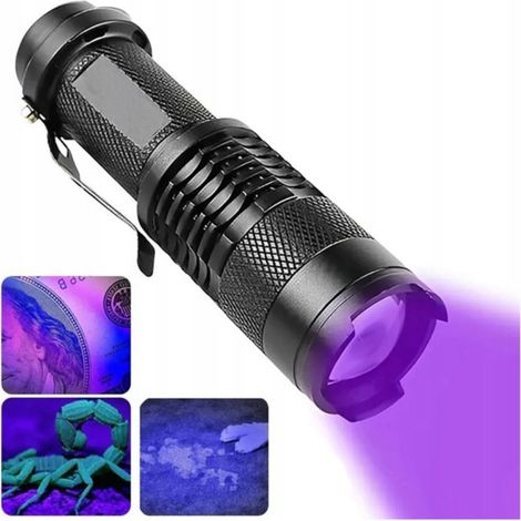 Taktische LED Taschenlampe Zoom UV Diode Bernstein Banknoten Tester Beständig (1/5)