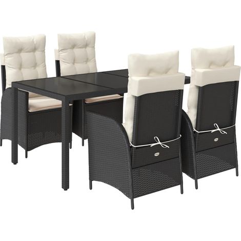 Ensemble à manger de jardin coussins 5pcs Mobilier de jardin Noir Résine tressée (1/5)