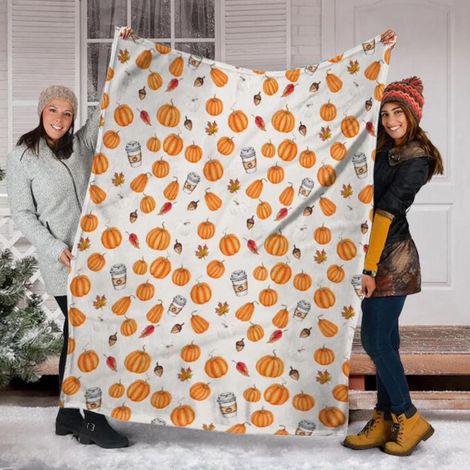 Couverture Jetable - Flanelle Imprimée Citrouille Et Feuille D'érable - Pour Canapé, Lit, Voyage Ou Utilisation En Extérieur - 150 x 130 cm (1/5)