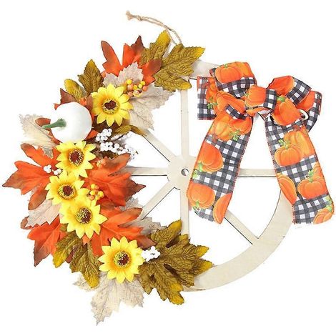 Couronne de Thanksgiving avec roue pour porte d'entrée, porche, mur, maison de ferme, mariage (1/5)