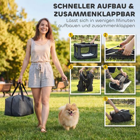 Cage de voyage pliable pour petit chien max 4 kg, avec coussin amovible et lavable, revêtement Oxford imperméable, couleur vert kaki (1/4)