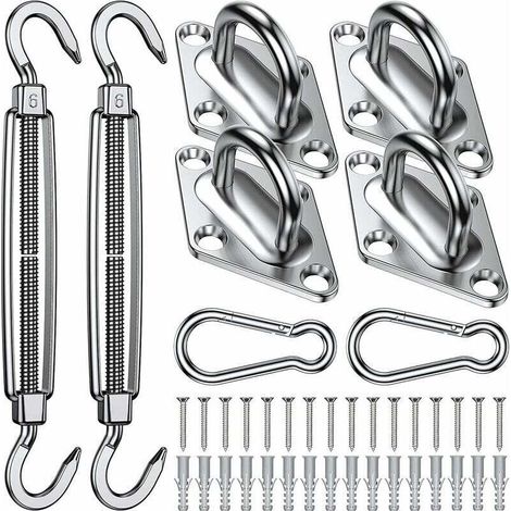 Kit de Fixation pour Voile d'Ombrage - 304 Inoxydable Voile d'Ombrage, Kit de fixation Voile d'ombrage pour Triangle, Carré & Rectangle, Heavy Duty antirouille Voile D'ombrage Kit de Fixation (1/4)