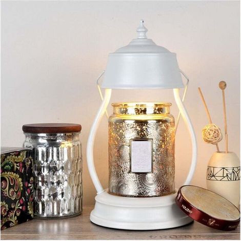 Lampe Chauffante pour Bougie Parfumée avec Variateur - Ht. 31 cm - D. 16 cm - Ampoule GU10 Halogène 35W - Métal Blanc - Alternative sans Flamme (1/5)