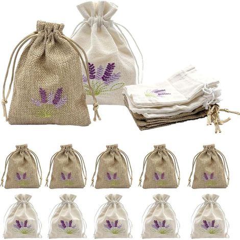 Lot de 12 sachets de lavande vides à remplir, sacs en toile de jute avec cordon de serrage, coton et lin, bijoux de mariage, épices et herbes (1/5)
