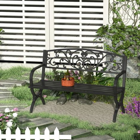 Banco de jardín exterior de metal, hierro fundido, 127 × 60 × 85 cm, negro. (1/5)