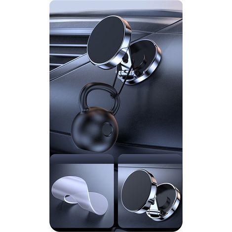 Support magnétique pliable pour téléphone de voiture, rotation à 360°, fixation pour tableau de bord, couleur argent. (1/5)