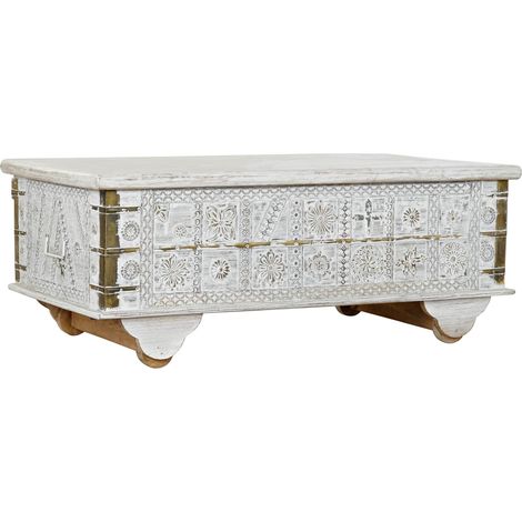 Table basse en bois de manguier et métal coloris Blanc / doré - longueur 115 x profondeur 60 x hauteur 45 cm -PEGANE- (1/4)