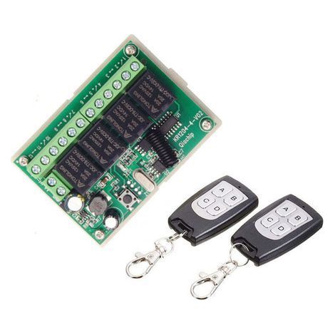 Télécommande sans fil 433 MHz, 12 V CC, 4 canaux, relais RF longue portée, 2 émetteurs + 1 récepteur pour porte de garage (1/2)