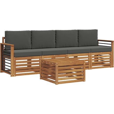 Set di divani da esterno con cuscino 5 pz Salotto da Giardino Naturale e Antracite (1/5)