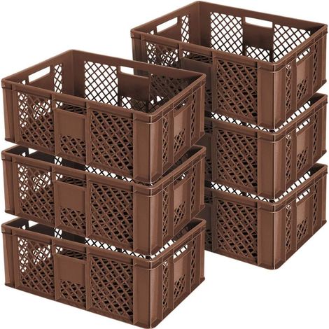 BRB Lot de 6 paniers empilables perforés - Qualité industrielle - Qualité alimentaire - 600 x 400 x 240 mm - Marron
