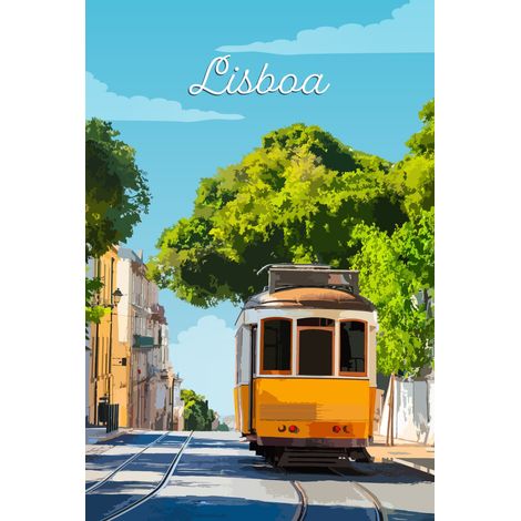 Tableau sur toile illustration Electrico Lisboa 45 x 65 cm - Impression sur Toile Murale Décorative - Image imprimée en HD sur Toile - Toile sur Châssis en Bois FSC - Fabriqué en France (1/2)