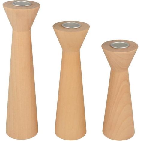 Bougeoirs en bois - ARTEMIO - Coniques - 15 à 21 cm - 3 pièces - Décoration intérieure